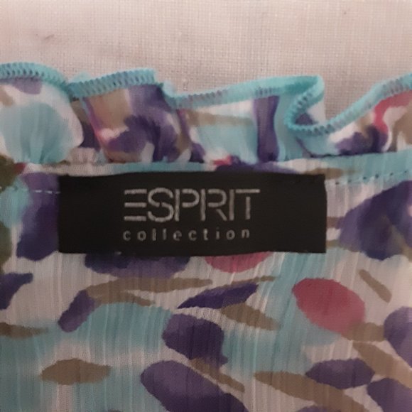 Esprit Women's Cap Sleeve Blouse Boho Floral Sheer Ruffle Size Medium - Picture 10 of 12